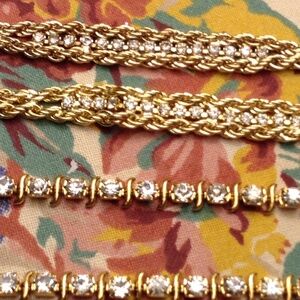 Four Gold Tone and White Diamond Simulant Bracelets
